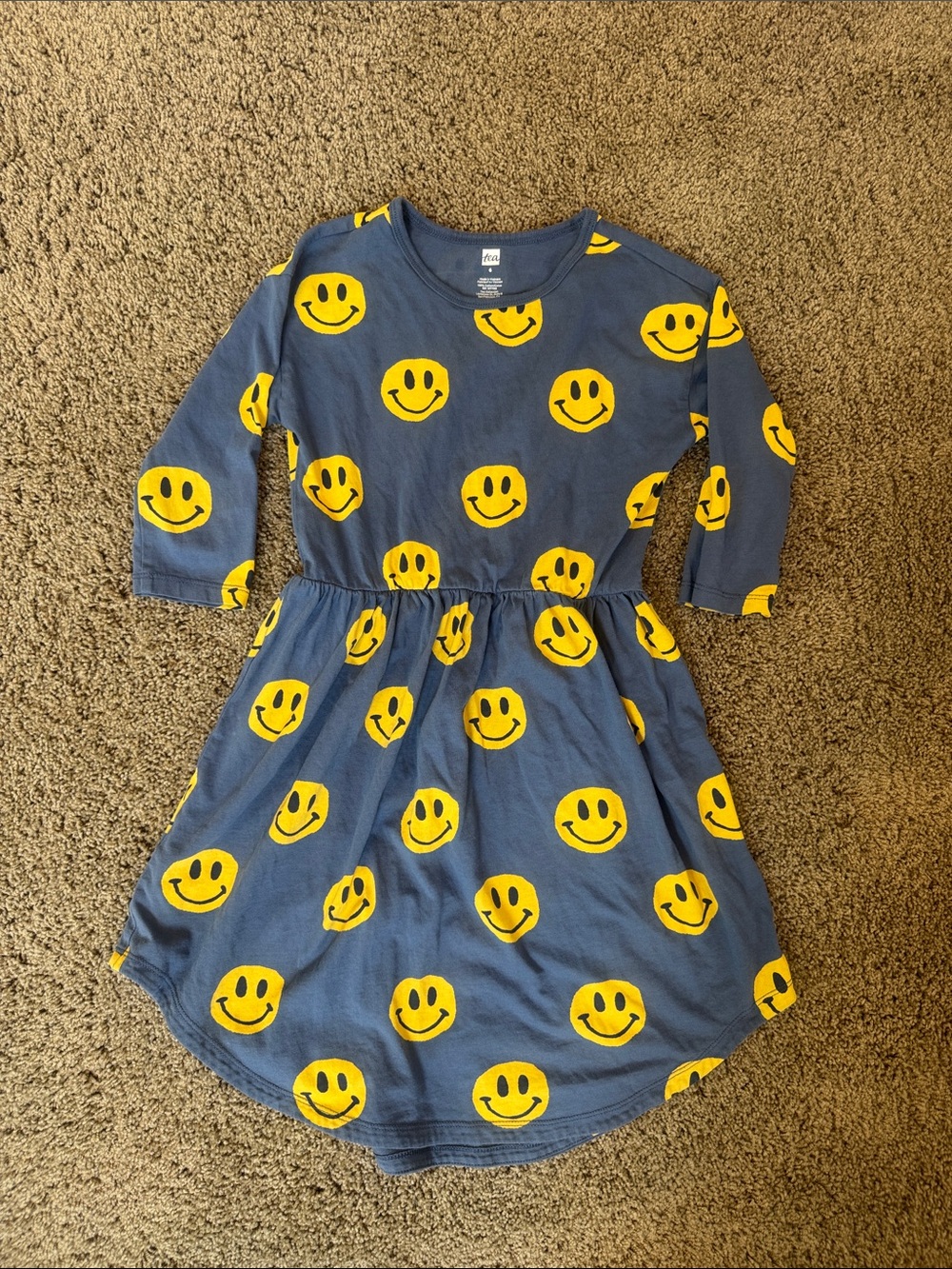 Tea Collection Kids Smiley Face Cotton Dress - Navy with Yellow Smiles